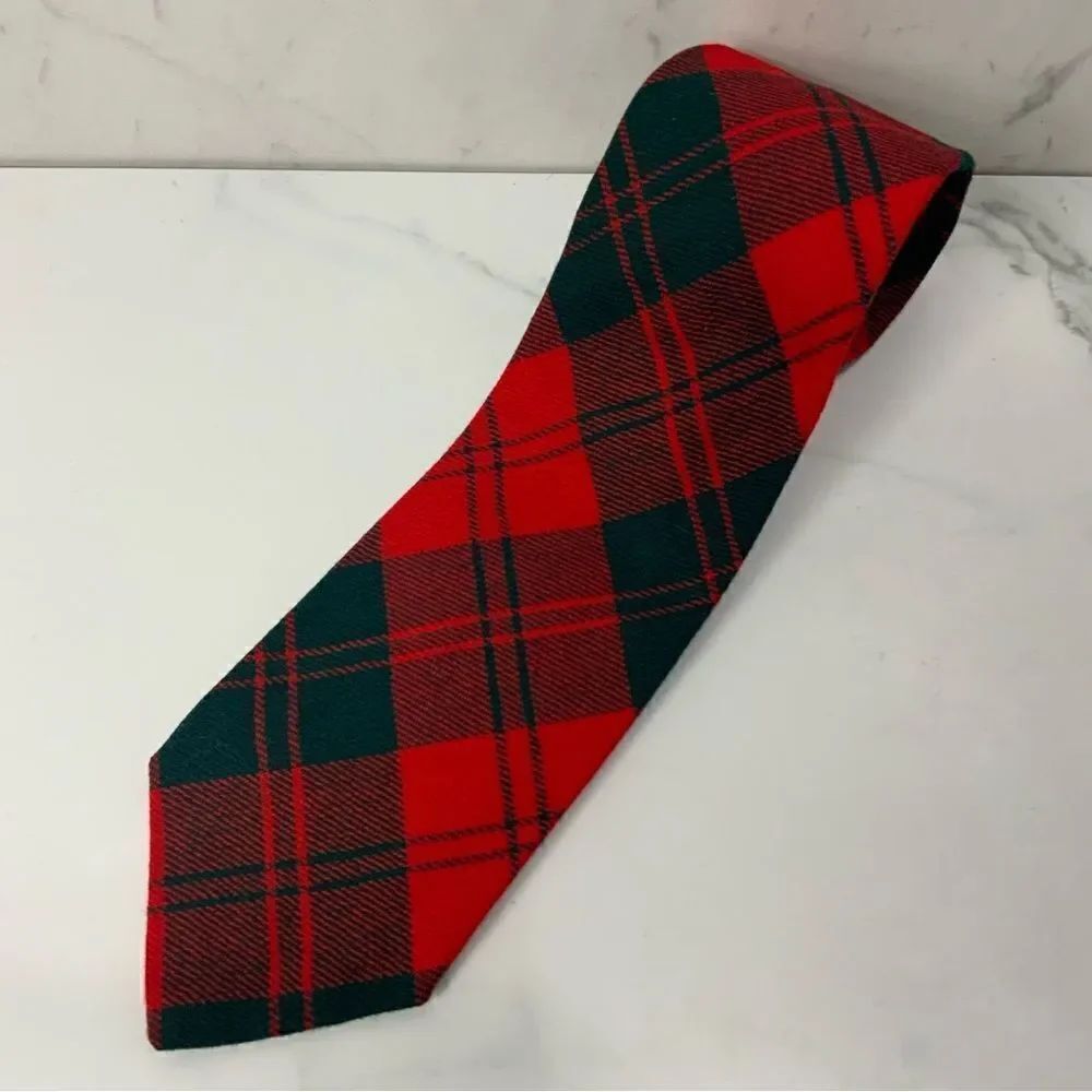 Vintage RUFFLER 100% wool Plaid tie